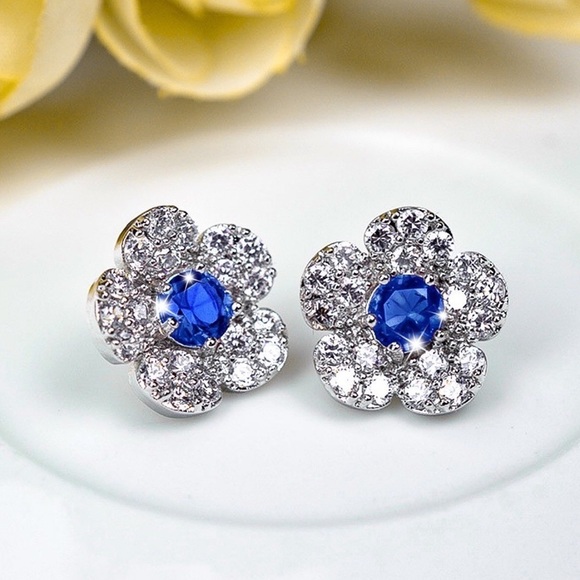 Any 2/$20! Silver & Crystal Pave Flower Stud Earrings - Picture 3 of 9